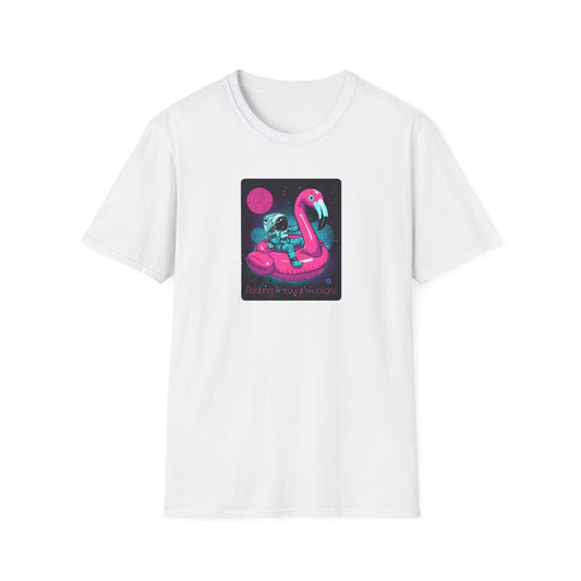Floating Through Fckery T-Shirt – Surreal Astronaut Flamingo Space Tee