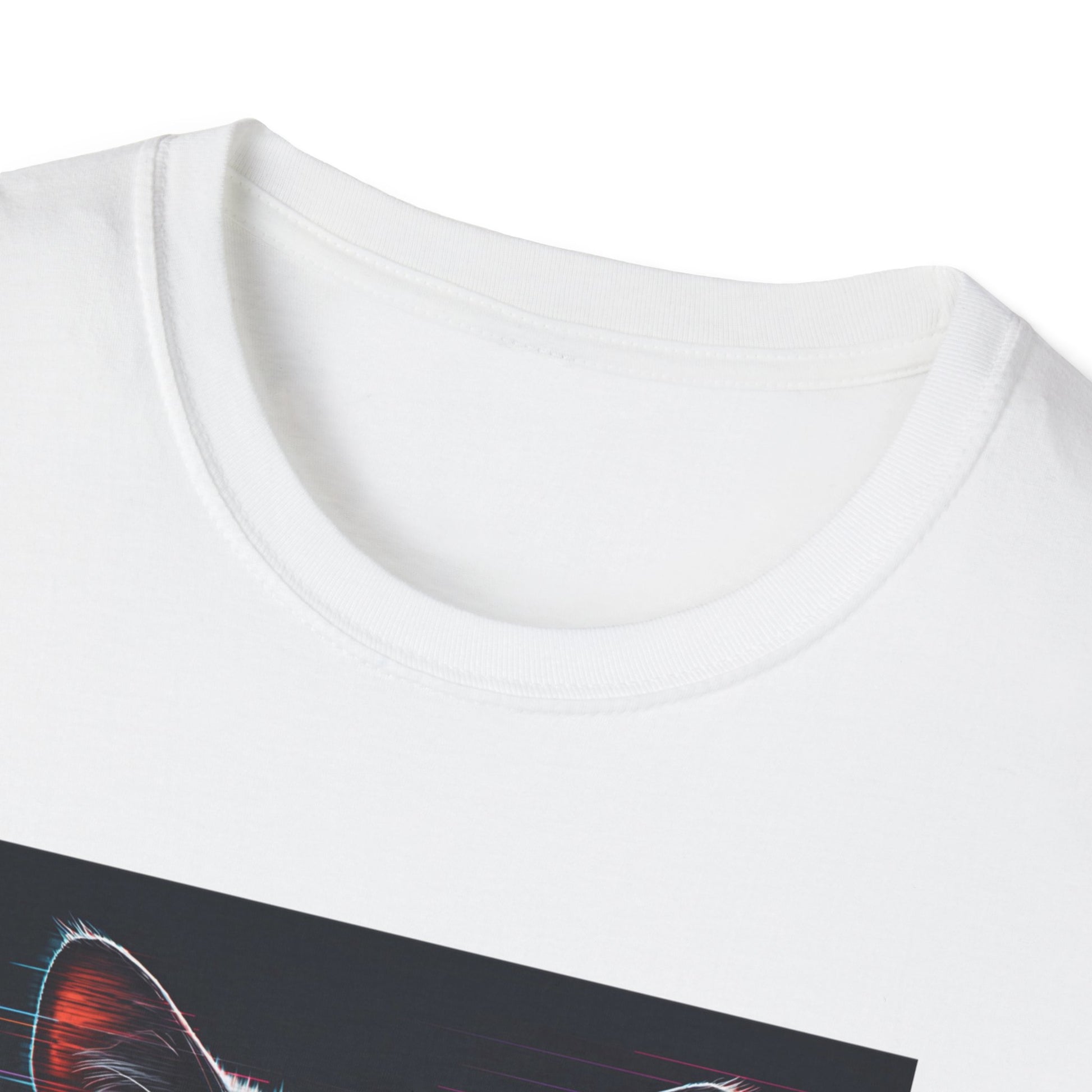 Pixellated Cat - Retro Meow Mode T-Shirt in White - Neckline