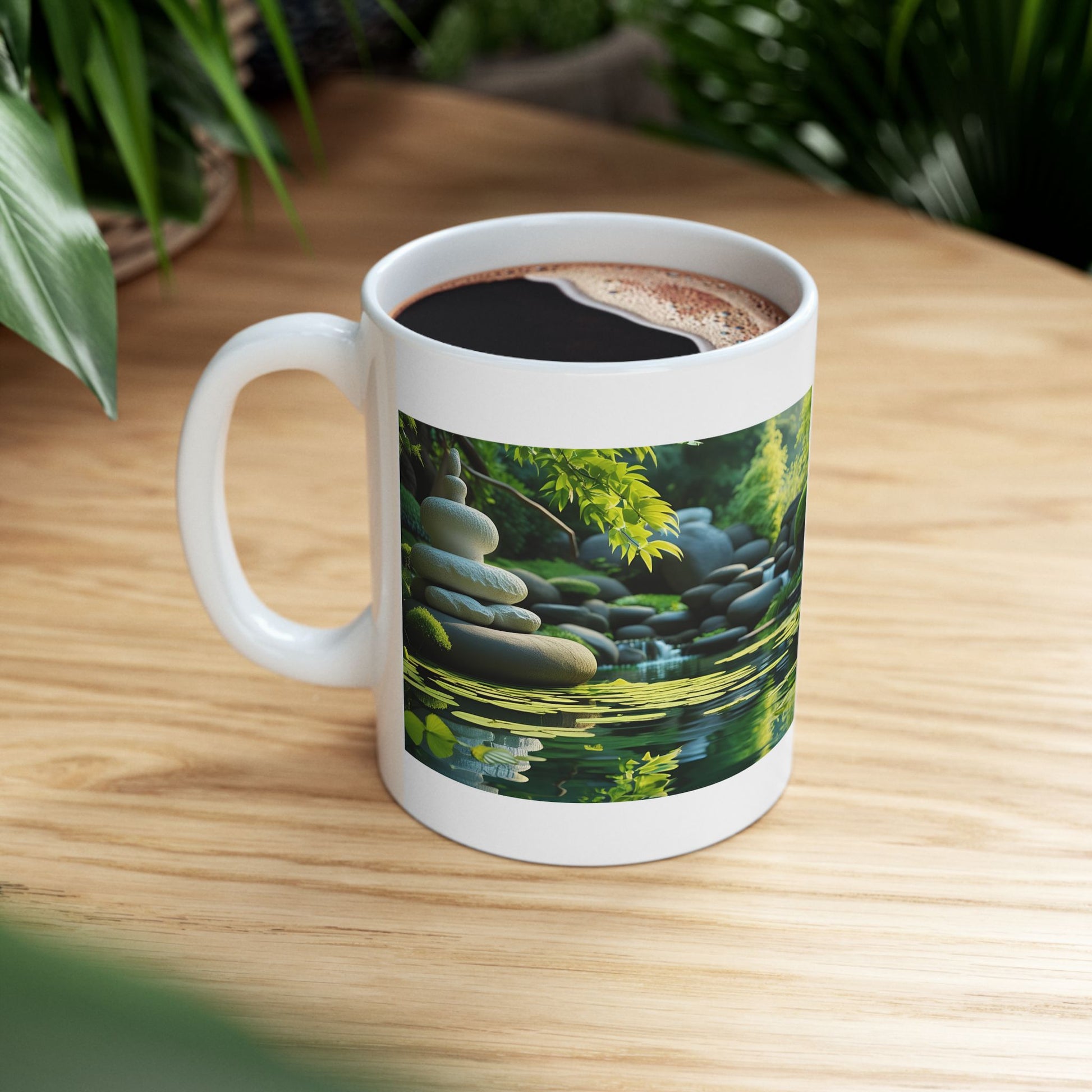 Nature in Balance Ceramic Mug - white mug with serene image
