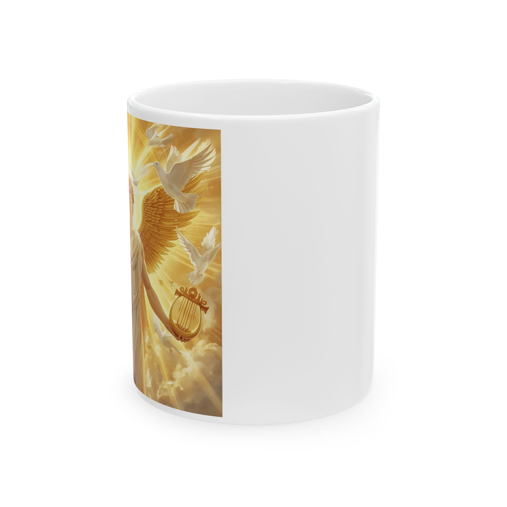 Apollo - Lightbringer Mug - side view - white mug with image of Apollo
