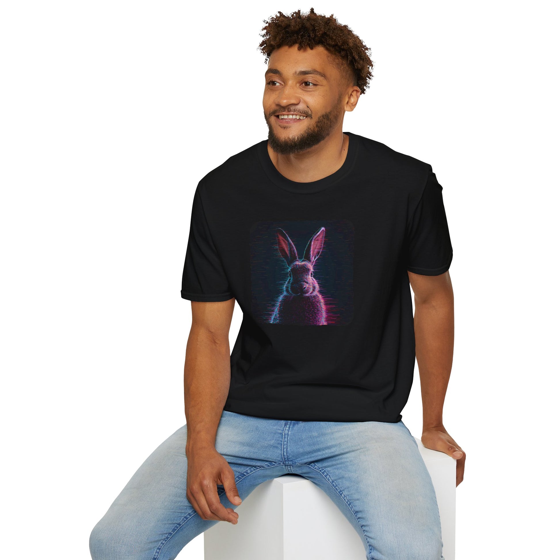 Pixellated Bunny T-Shirt with retro gamer bunny artwork in Black