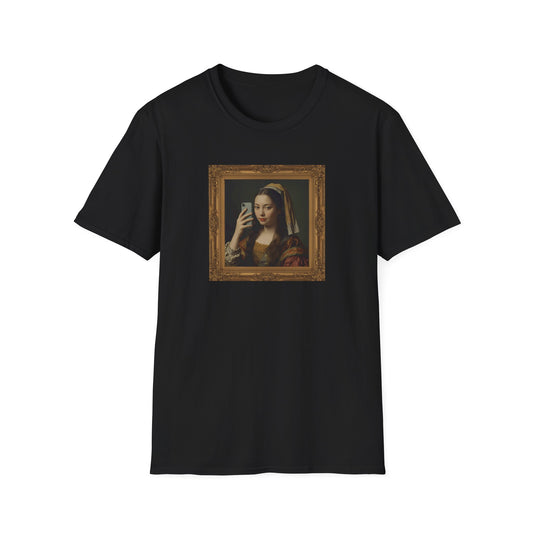 Renaissance Selfie T-Shirt with classical art parody artwork in Black