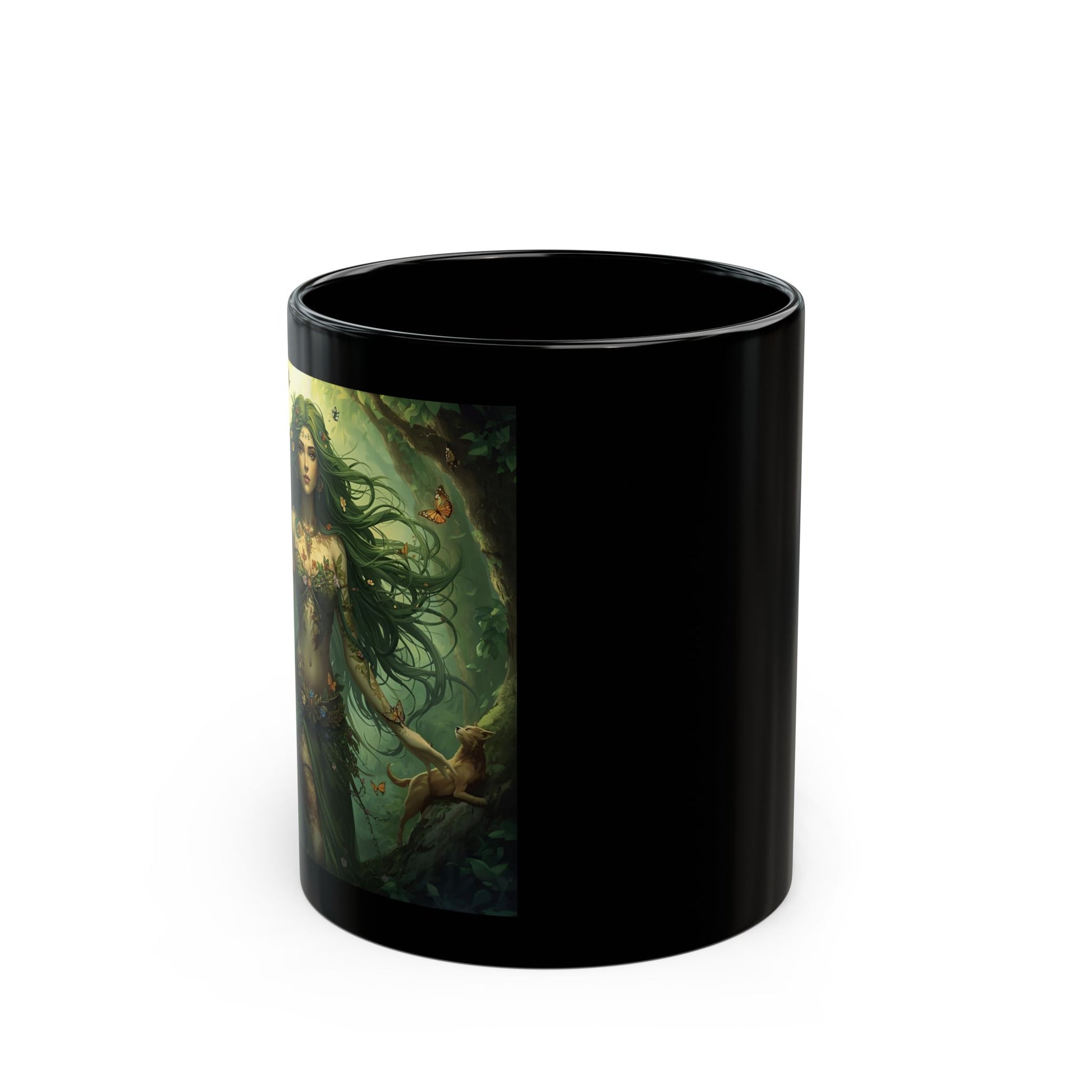 Gaia - Wild Mother Mug - side view - black mug with image of Gaia
