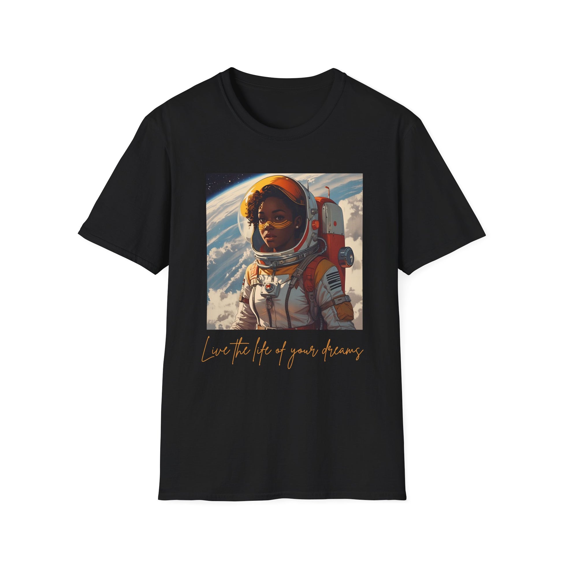 Live the Life of Your Dreams – Cosmic Astronaut Tee in Black