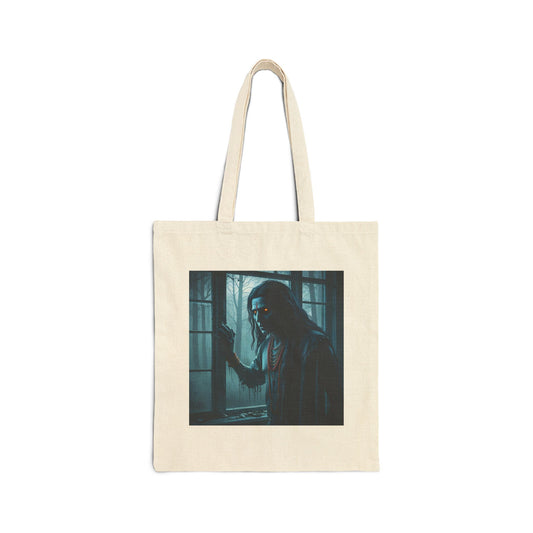 Spooky Ghost Art Cotton Canvas Tote Bag in Natural
