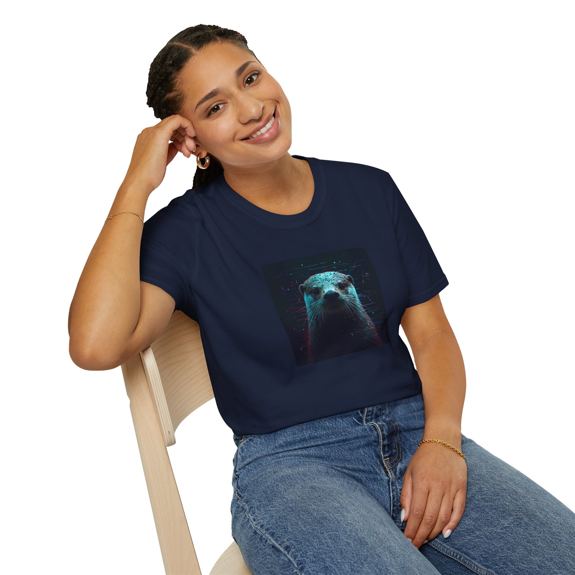 Pixellated Otter — Otterly Retro Gamer Tee in Navy