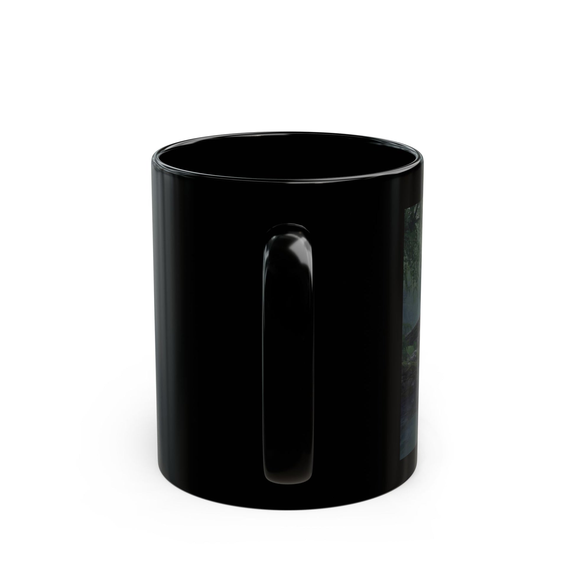 Bridge Over Morning Mist Mug - side view - Black mug 