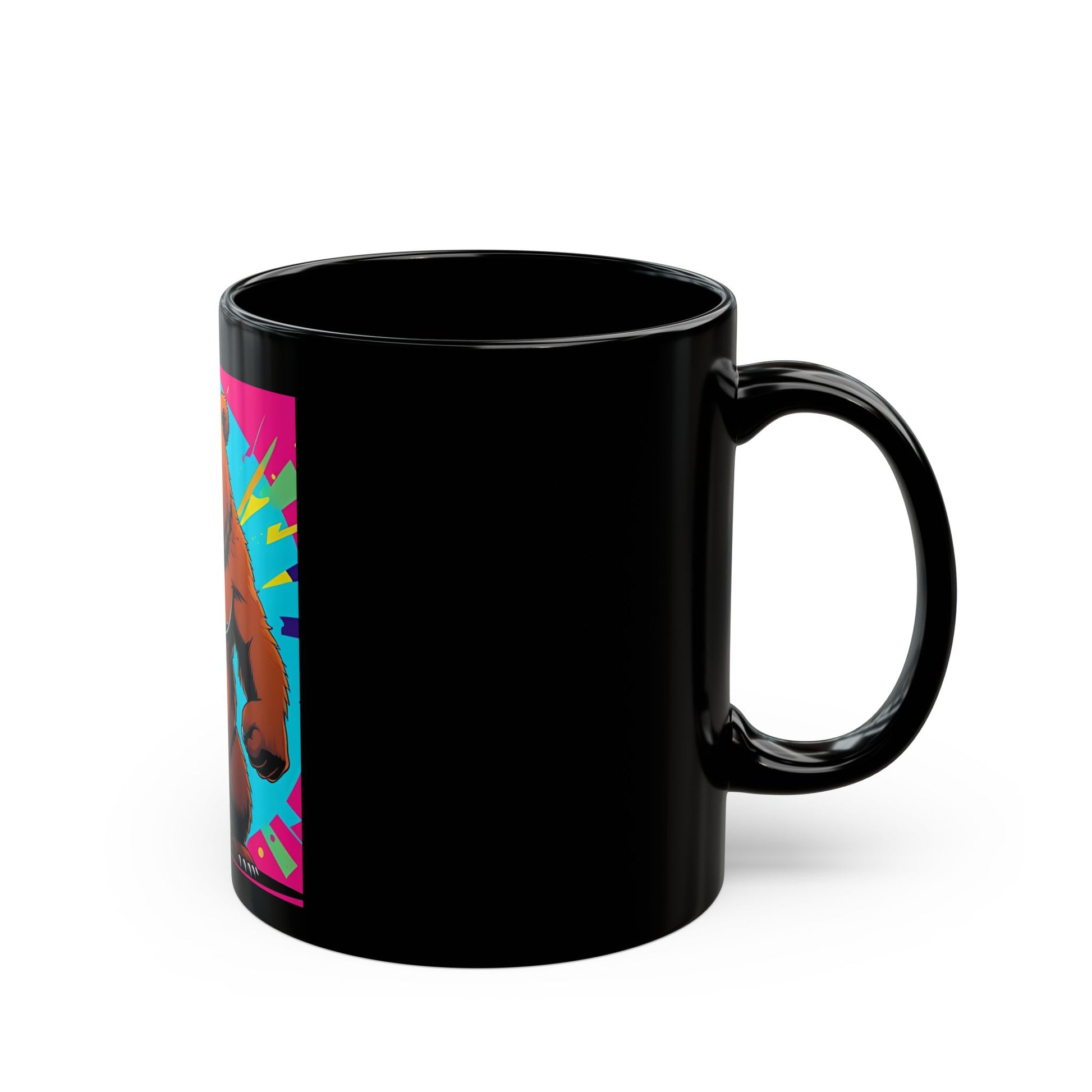 SHUH DUH FUH CUP Fierce Bear Mug - back view - black mug with funny angry bear and funny text