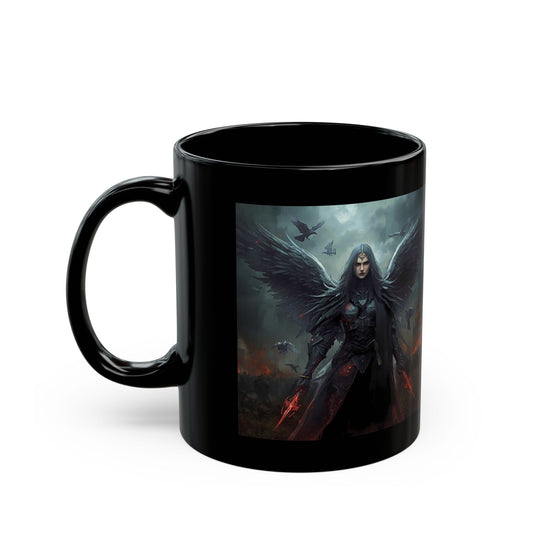Morrigan Mug with Celtic war goddess artwork - front view