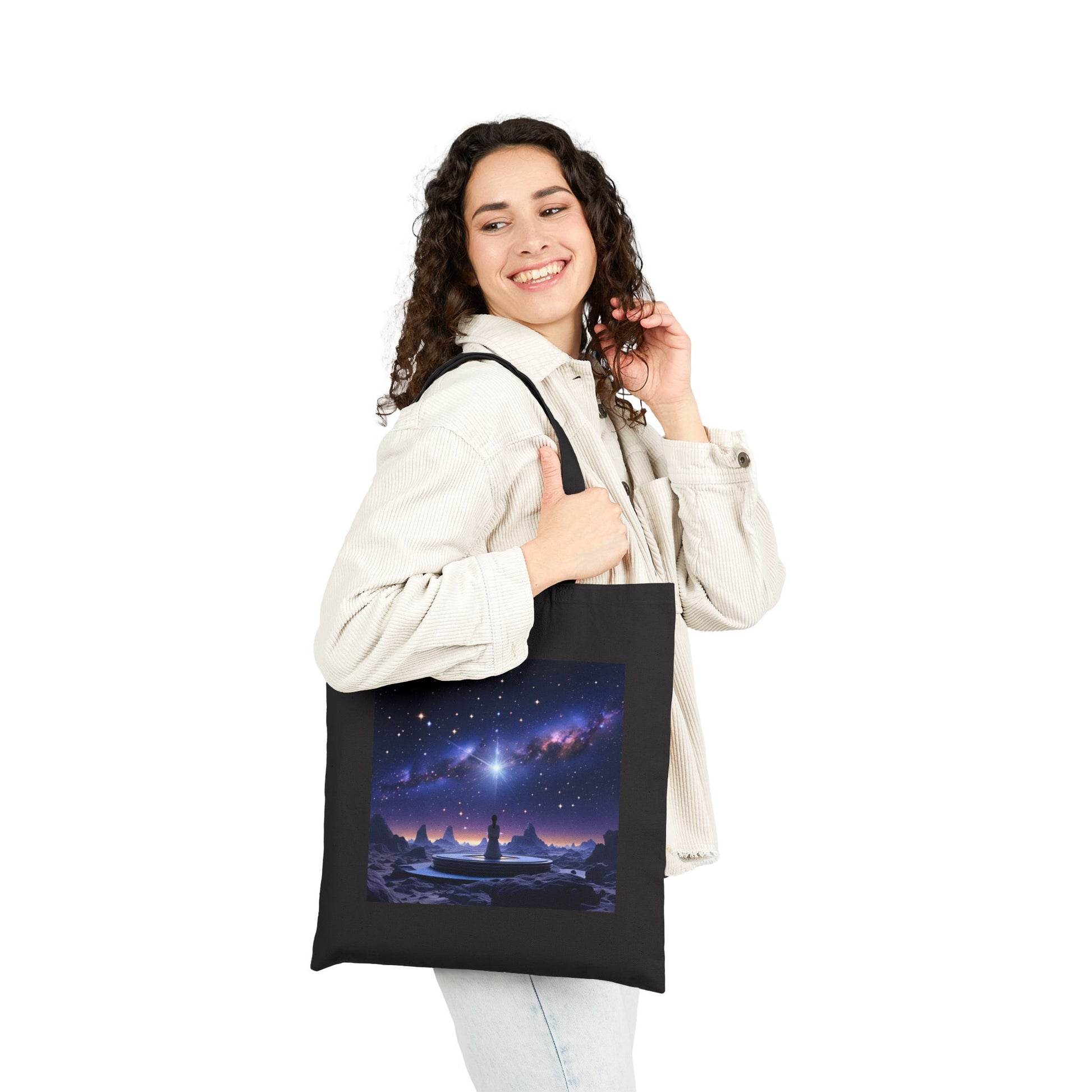 Cosmic Serenity Tote Bag in Black
