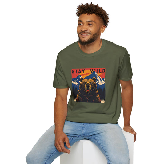 Stay Wild - Bear Graphic T-Shirt in Military Green