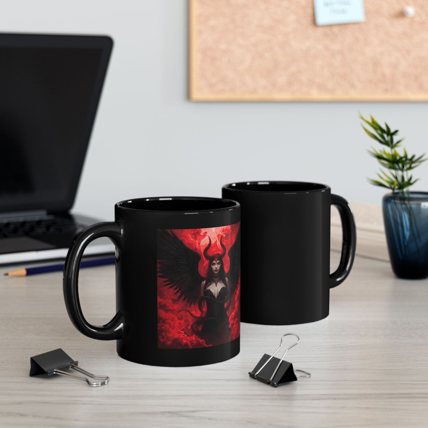Lilith Mug with dark goddess artwork - front and back view