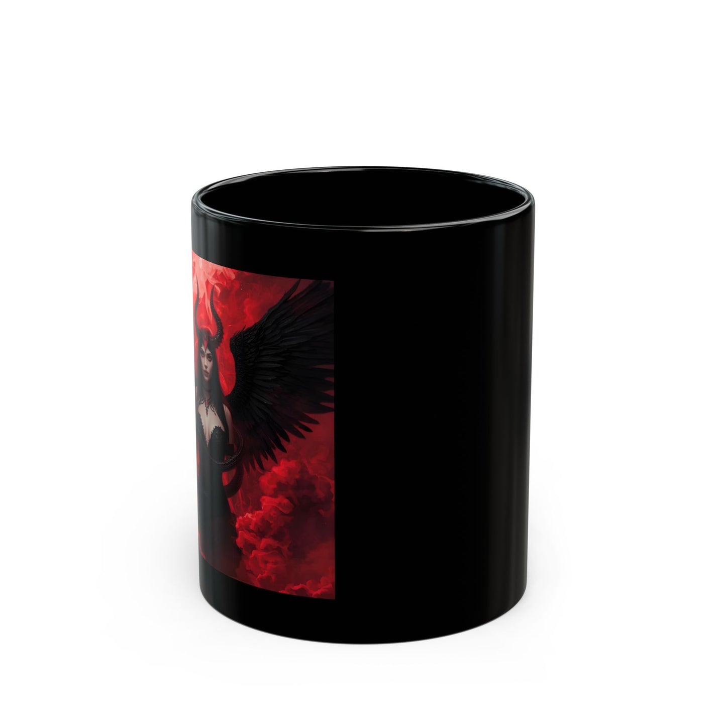 Lilith Mug with dark goddess artwork - side view