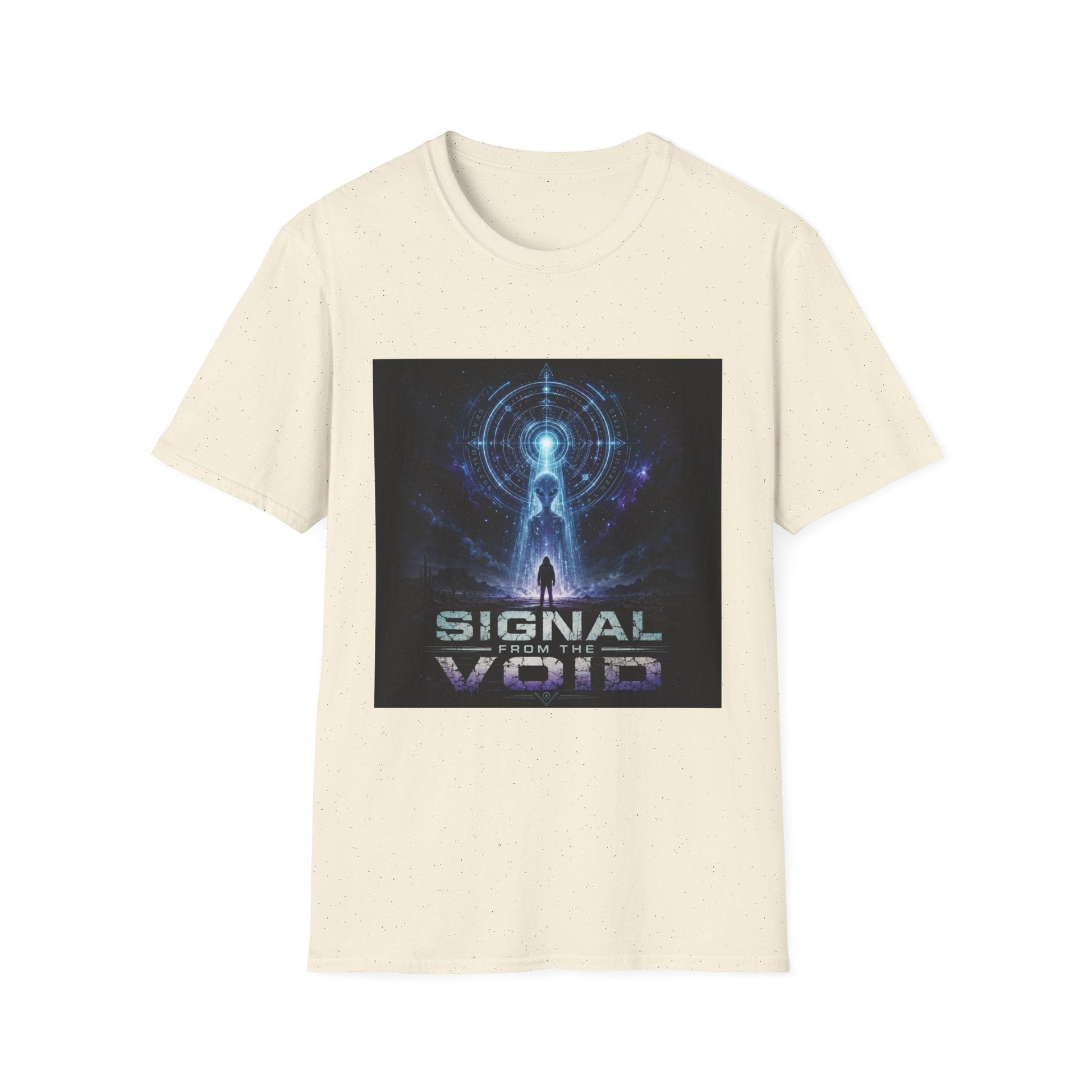 Signal from the Void T-Shirt in natural featuring mysterious alien-inspired sci-fi artwork