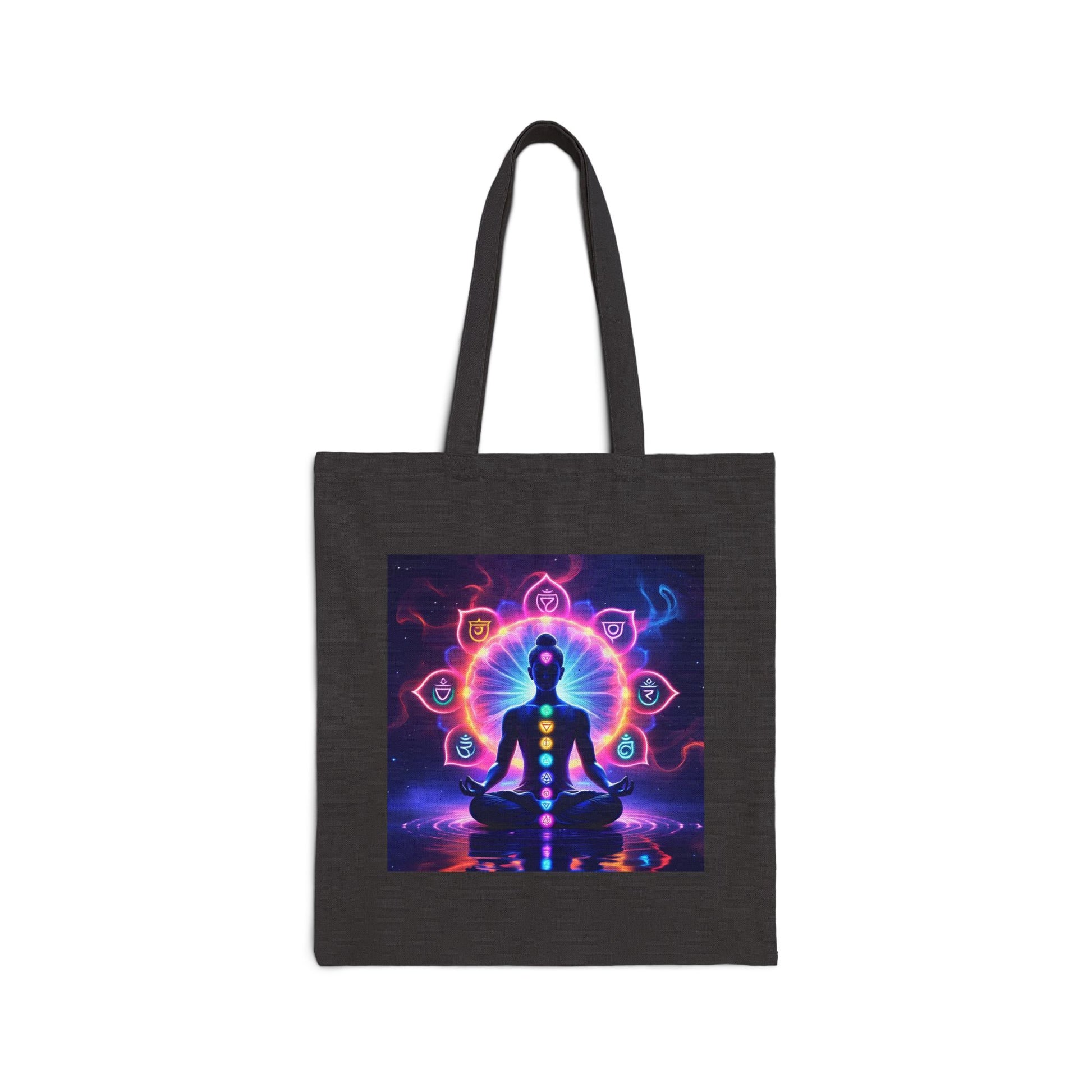 Spiritual Chakra Cotton Canvas Tote Bag in Black