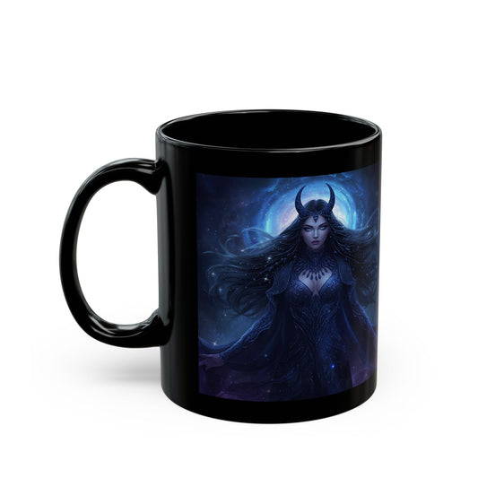 Nyx – Goddess of the Night Coffee Mug - black mug with image of Nyx