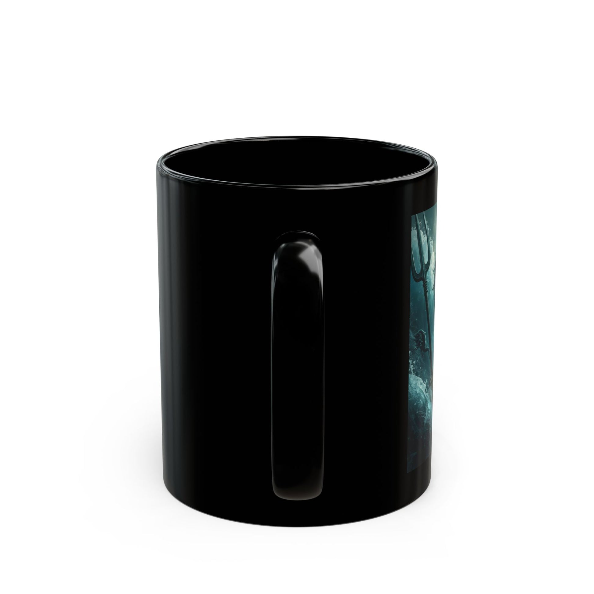 Poseidon - Lord of the Tides Mug - side view - black mug with image of Poseidon