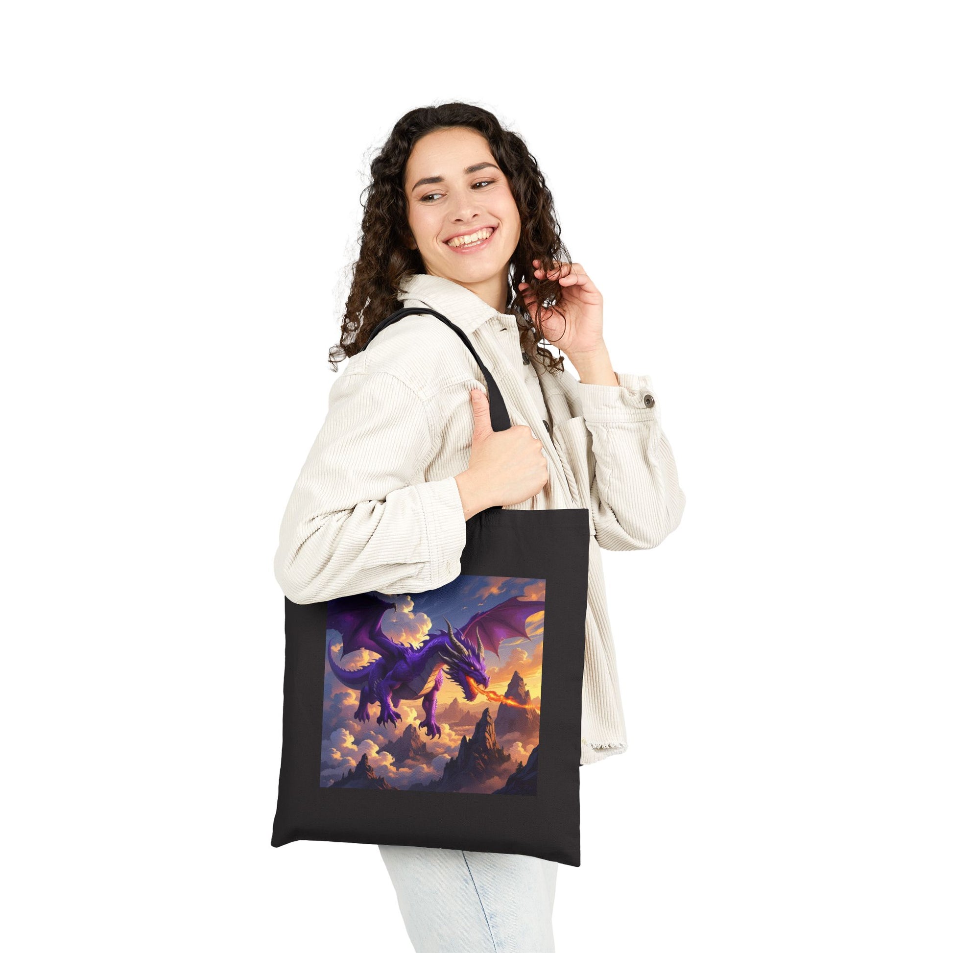 Amethyst Inferno – The Purple Dragon Tote Bag in Black