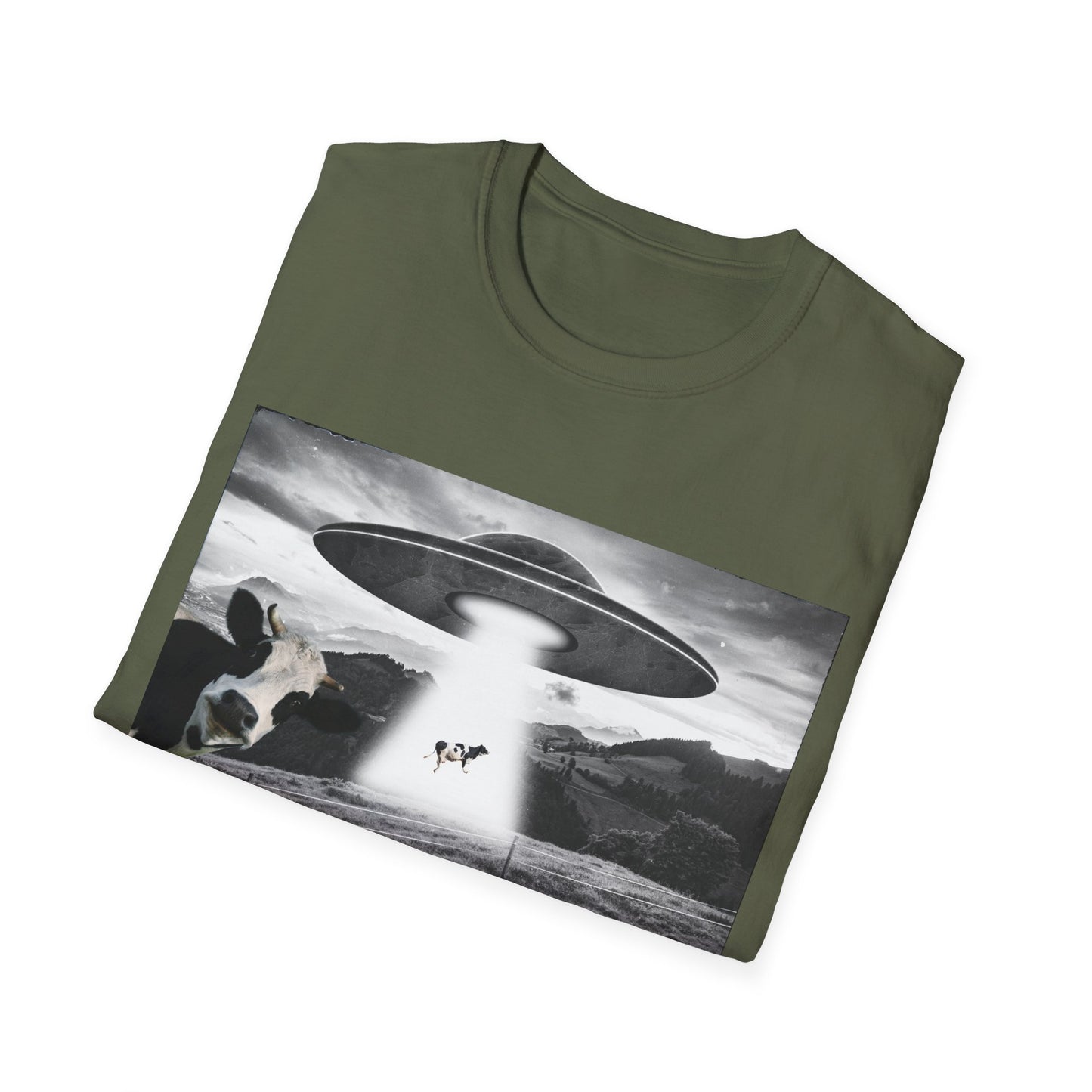 Oh Shit!!!! Cow Abduction T-Shirt  in Military Green - Folded