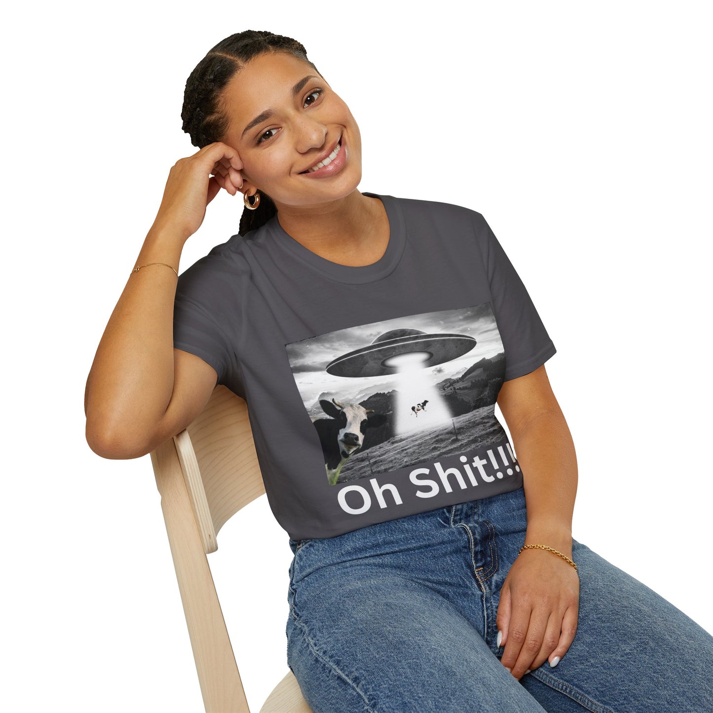 Oh Shit!!!! Cow Abduction T-Shirt  in Charcoal 