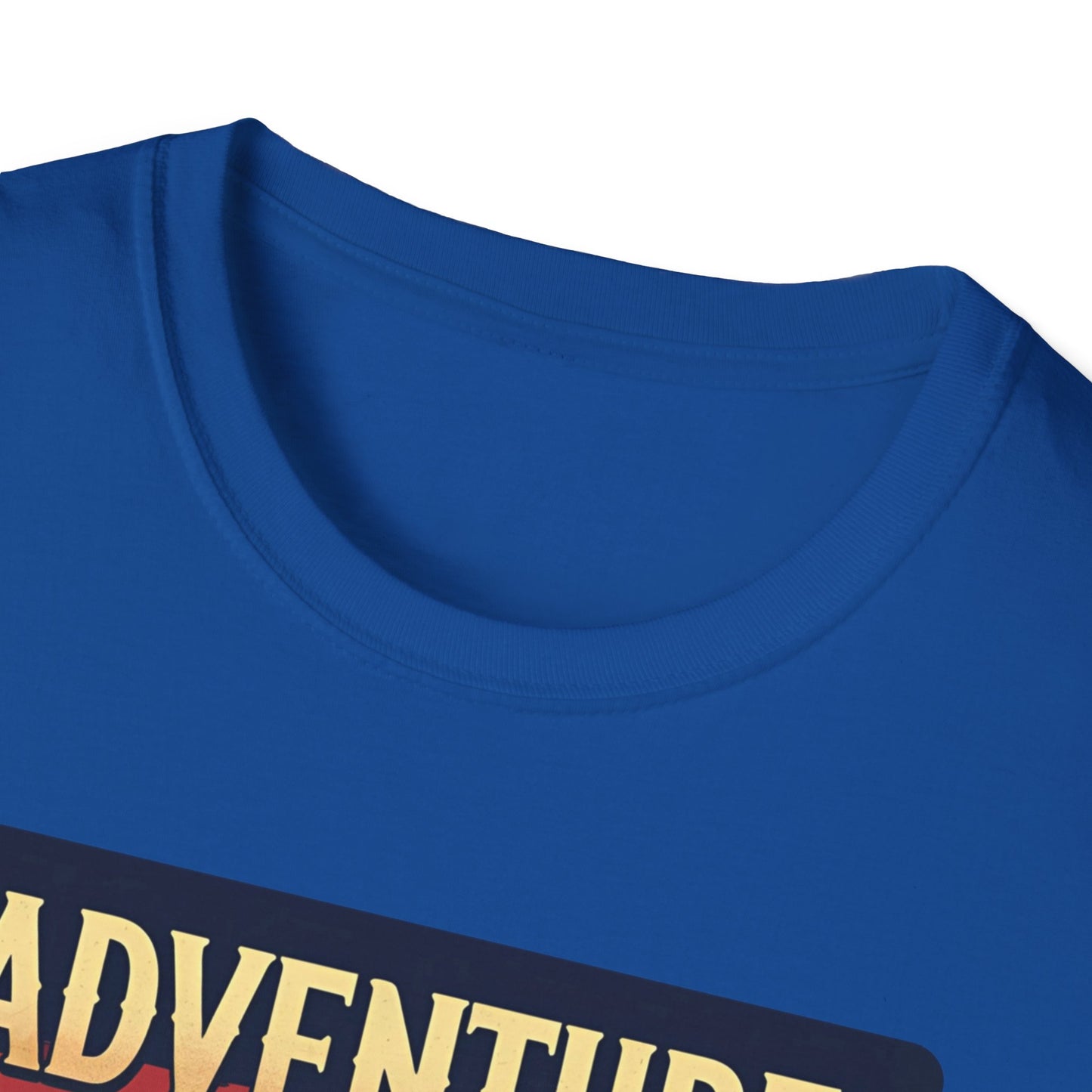 Adventure Awaits - Retro Camper Van Adventure T-Shirt in Royal - Neckline