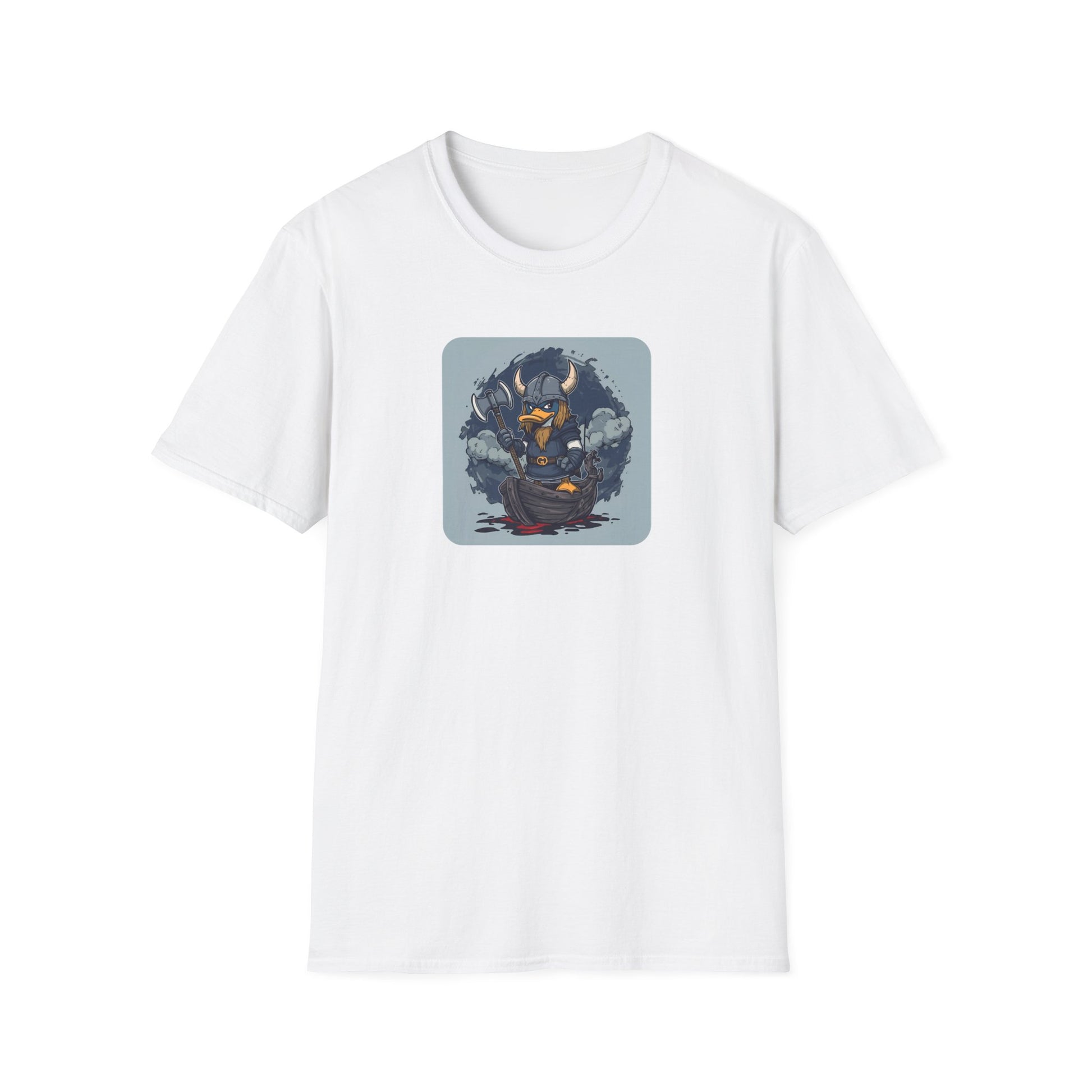 Goth Viking Duck – Dark Cartoon Chaos T-Shirt in White