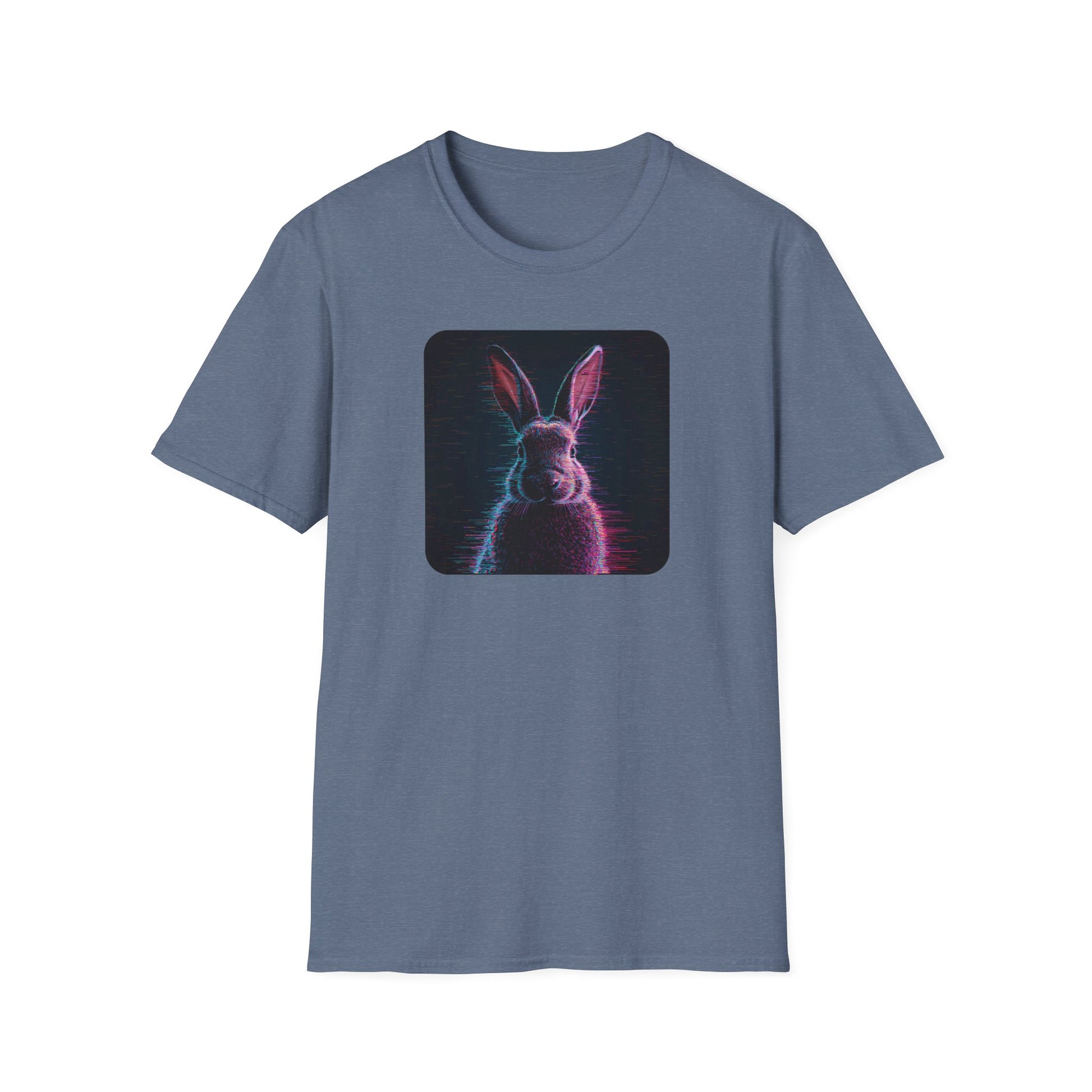 Pixellated Bunny — Hop Level Up Retro Gamer Tee in Heather Indigo