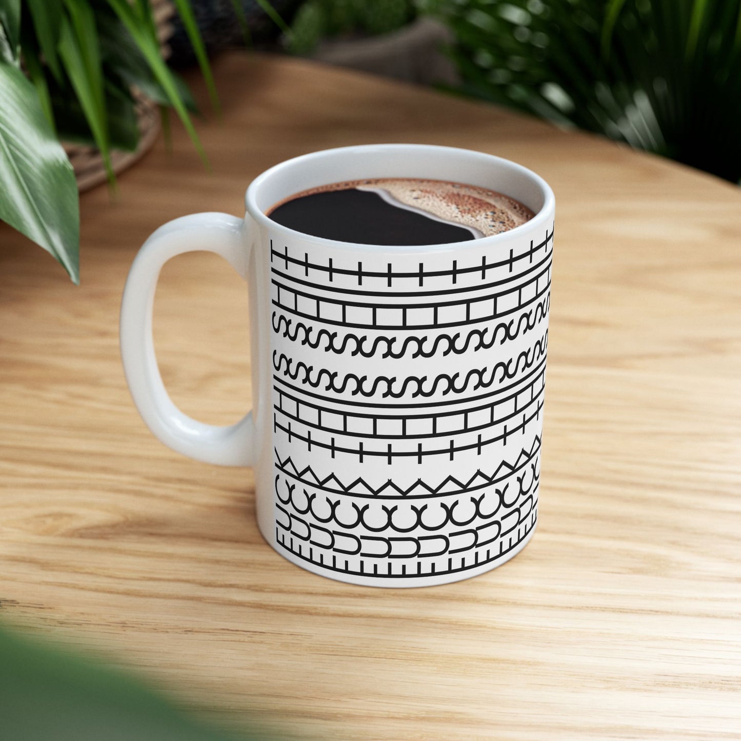 Fuck This Shit Pattern Mug - White mug with black geometric pattern 