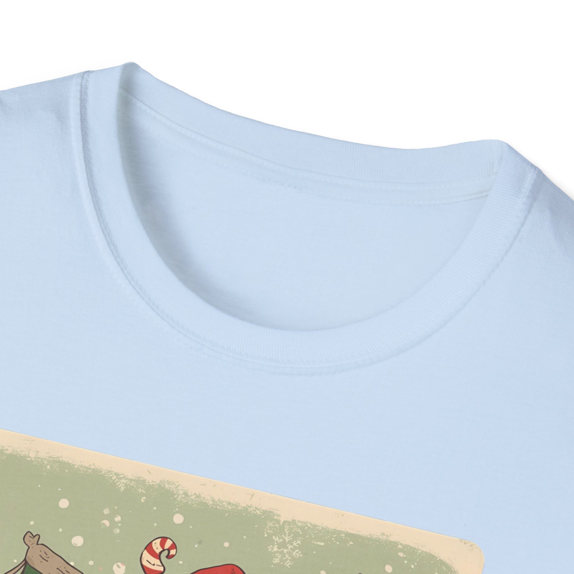 Santa Claws Festive T-Shirt in Light Blue - Neckline
