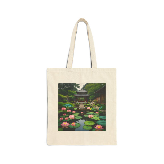 Zen Garden Cotton Canvas Tote Bag in Neutral