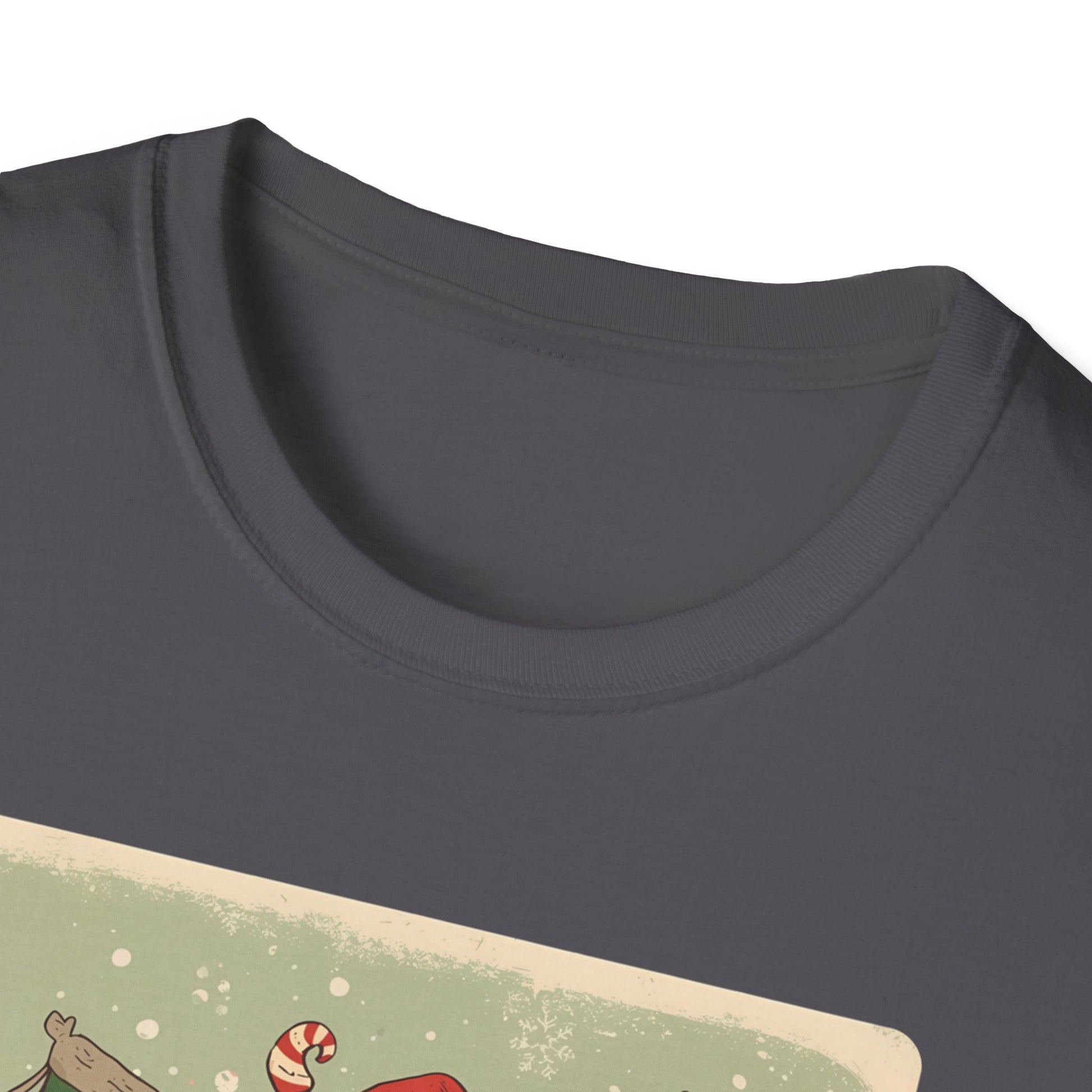 Santa Claws Festive T-Shirt in Charcoal - Neckline