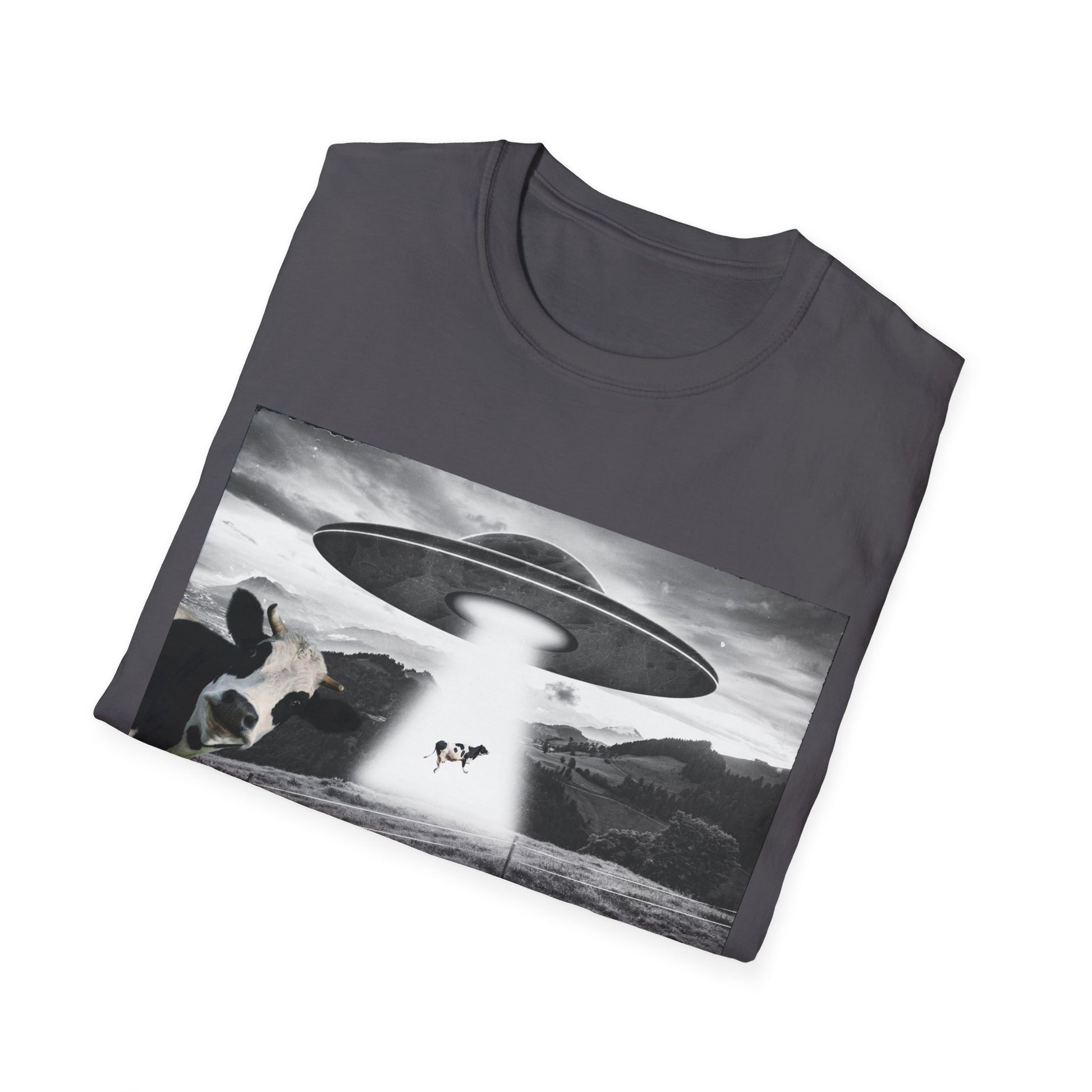 Oh Shit!!!! Cow Abduction T-Shirt  in Charcoal - Folded