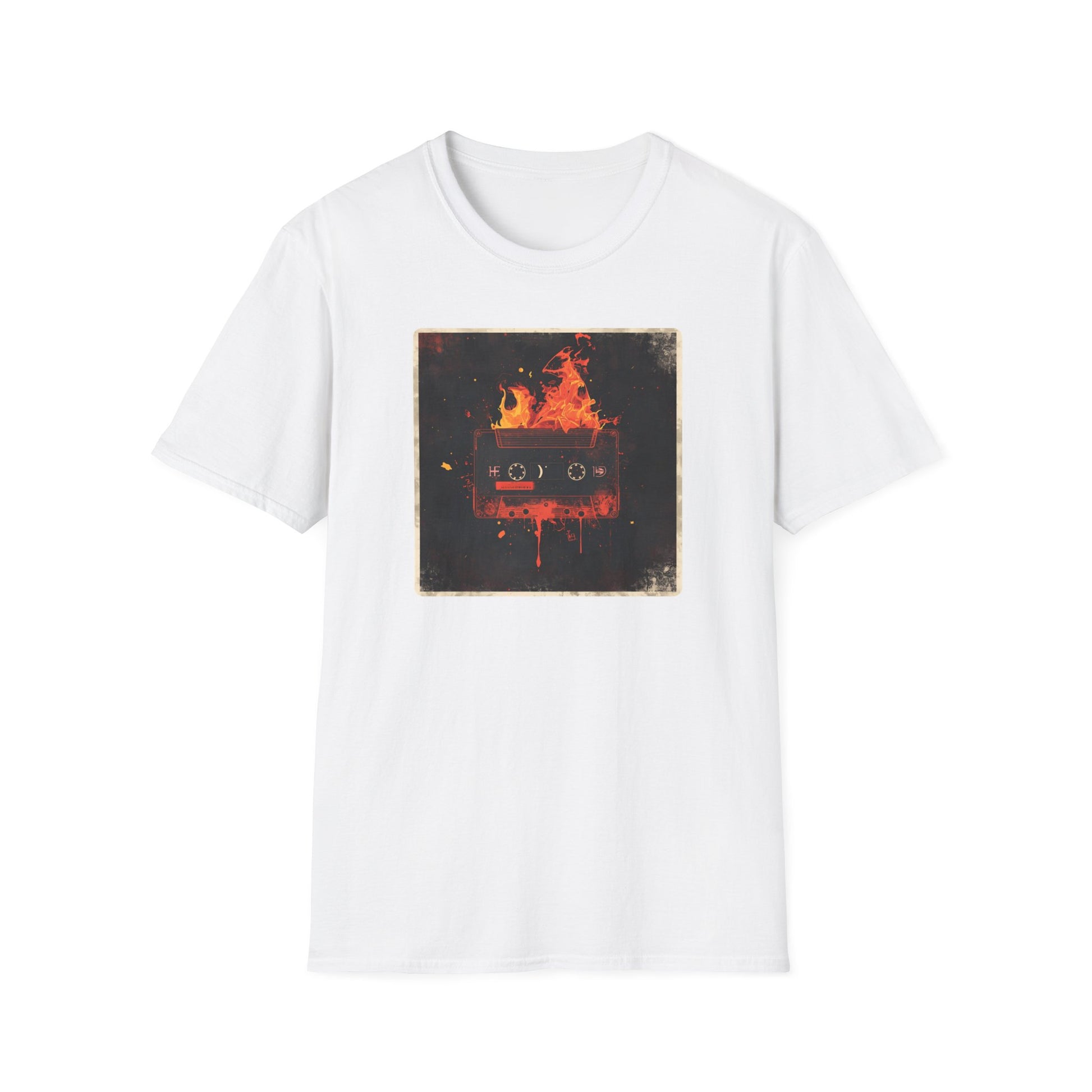 Burning Mixtape Memories - Vintage Cassette Fire T-Shirt in White