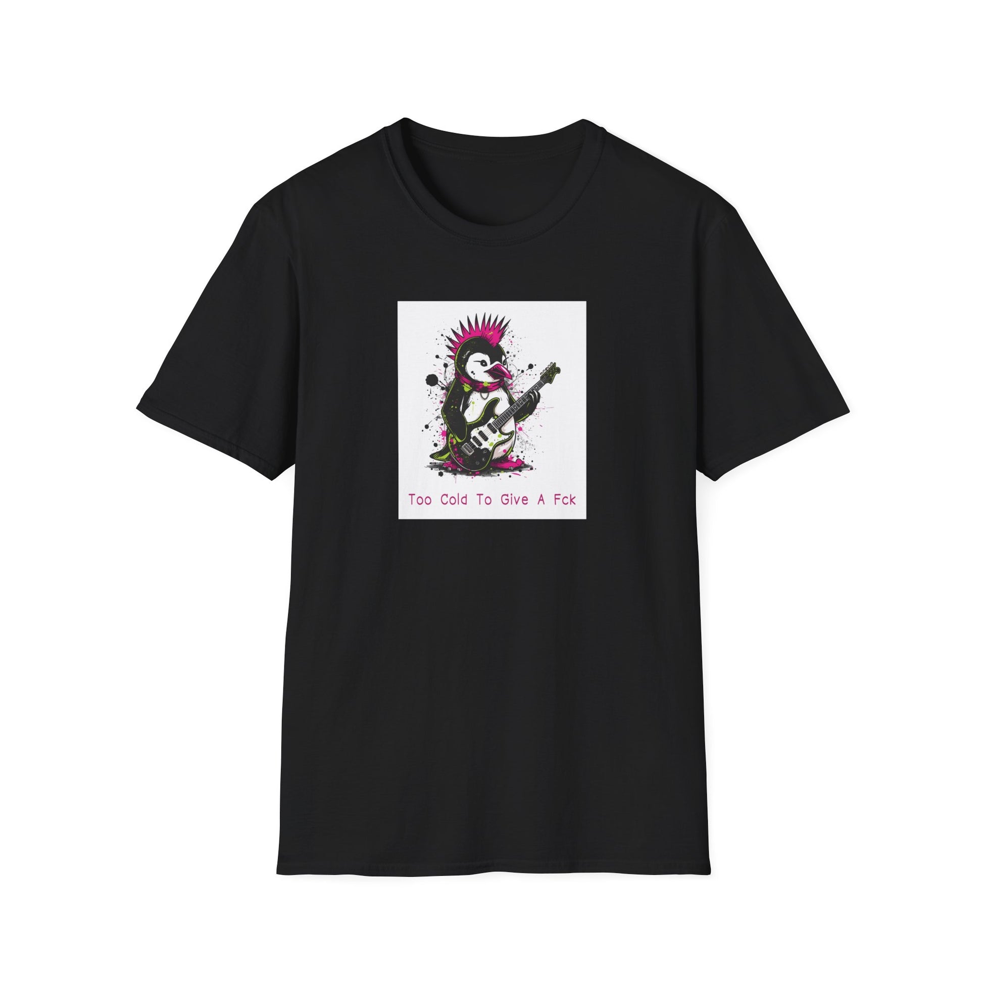 Too Cold To Give A Fck T-Shirt – Punk Penguin Grunge Cartoon Tee in Black