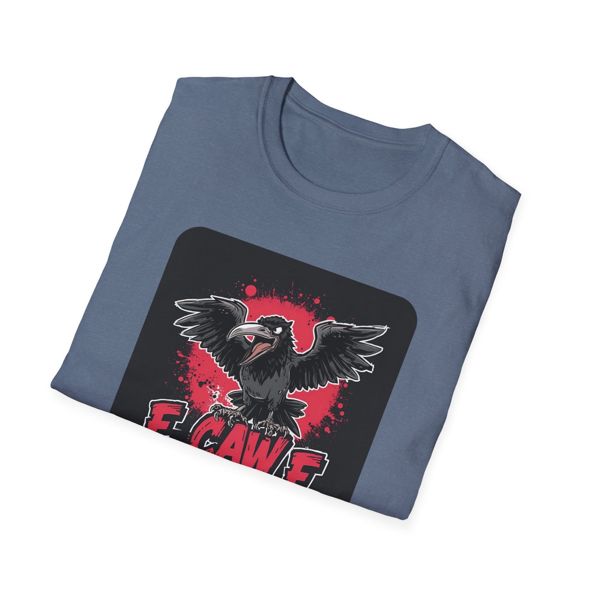 F Caw F – Gothic Crow Attitude T-Shirt in Heather Indigo - Folded