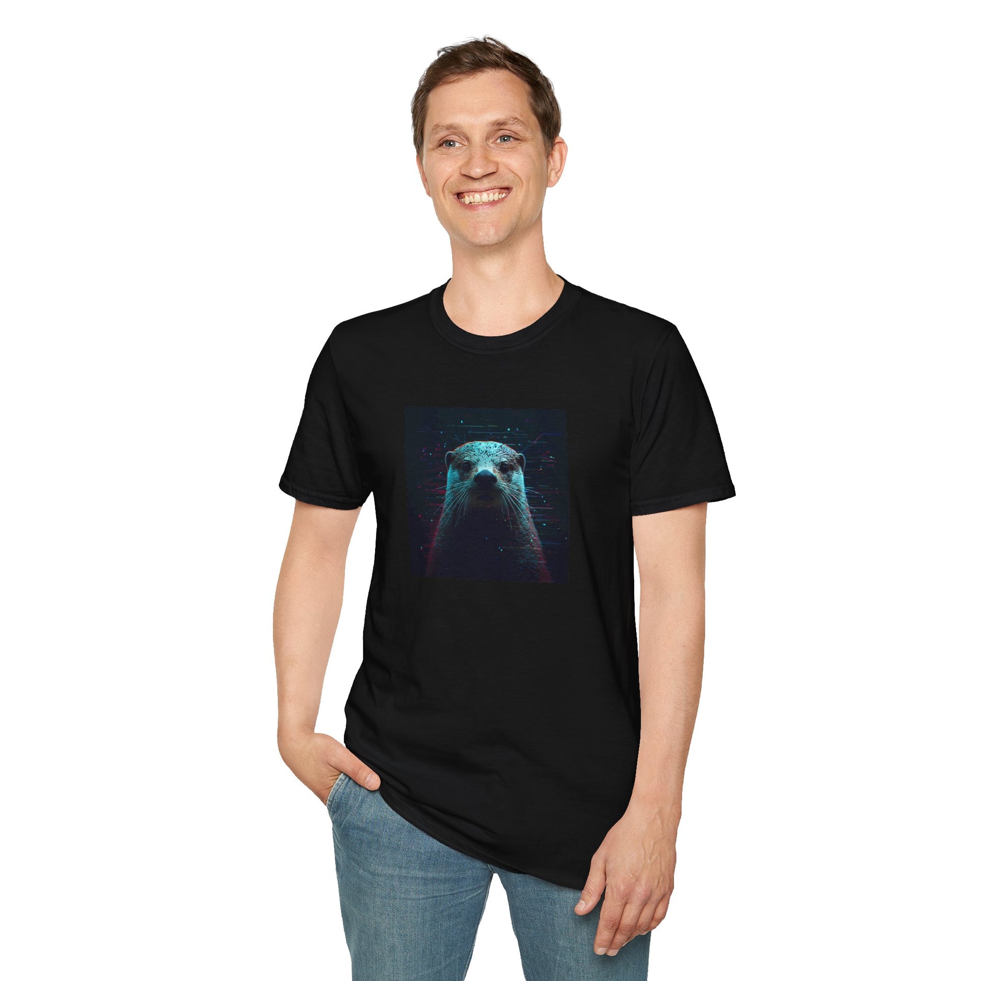 Pixellated Otter T-Shirt with retro gamer otter artwork in Black