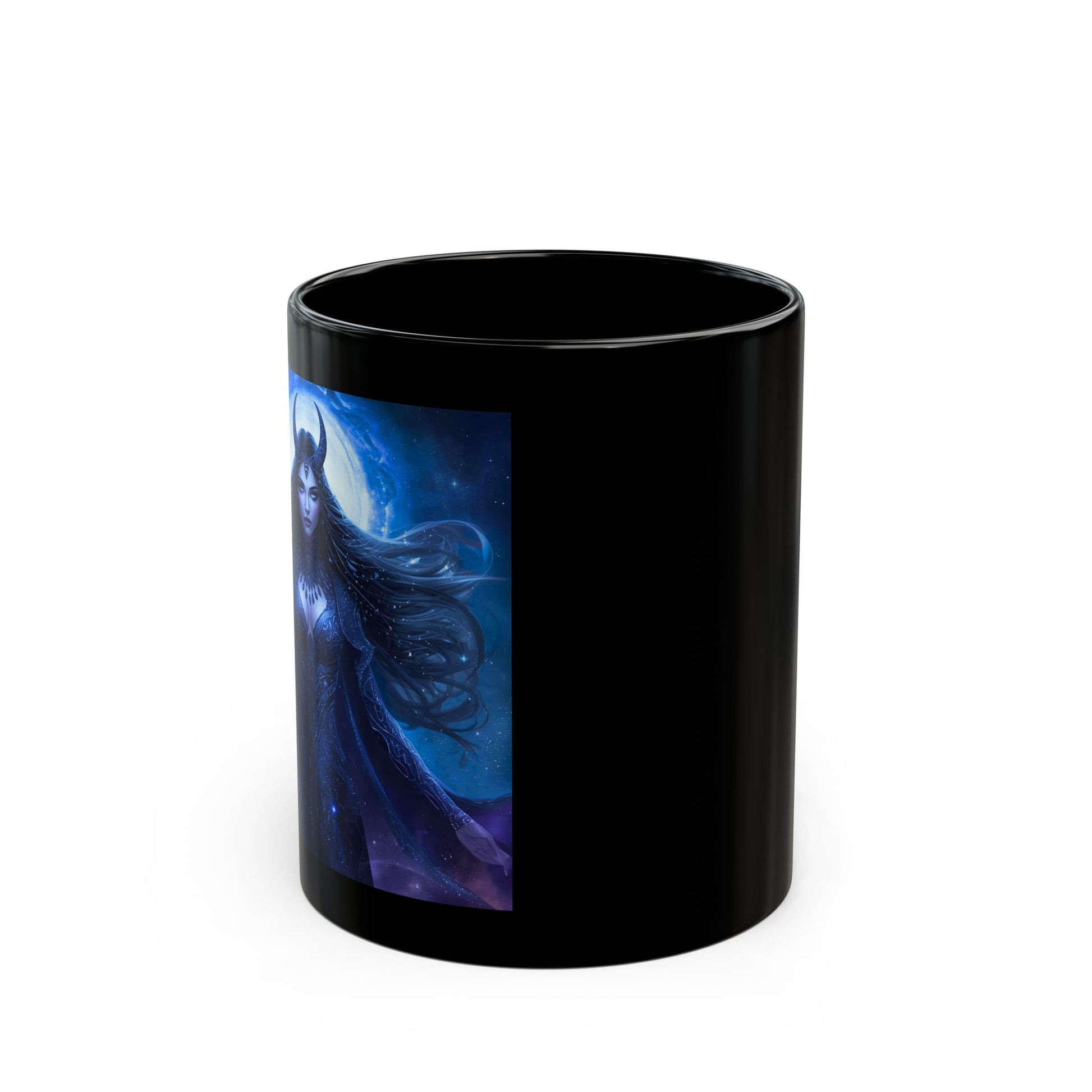 Nyx Mug with goddess of night artwork - side view