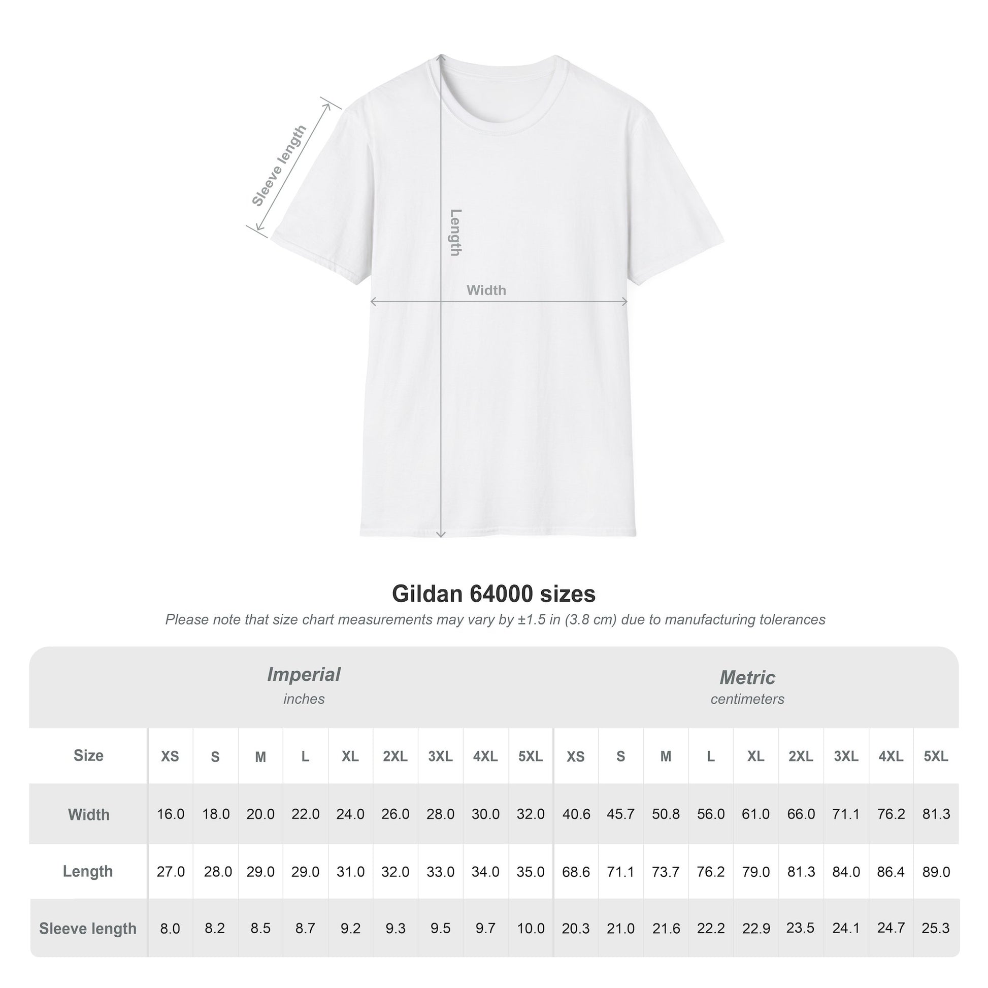 Adventure Awaits - Retro Camper Van Adventure T-Shirt in White - Sizing Chart