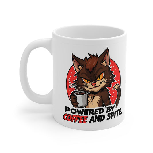 Powered by Coffee and Spite Funny Ceramic Mug - Front view
