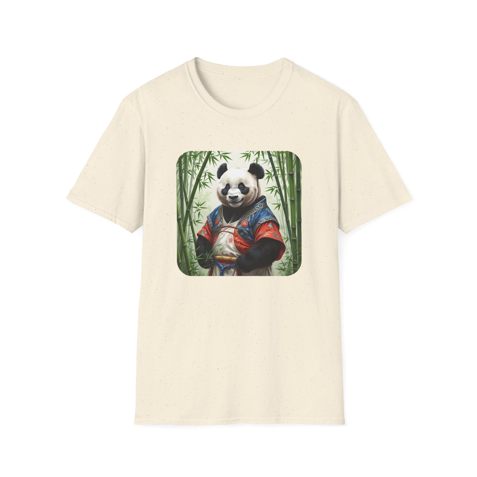 Panda Graphic T-Shirt with panda in traditional robes and bamboo artwork in Natural