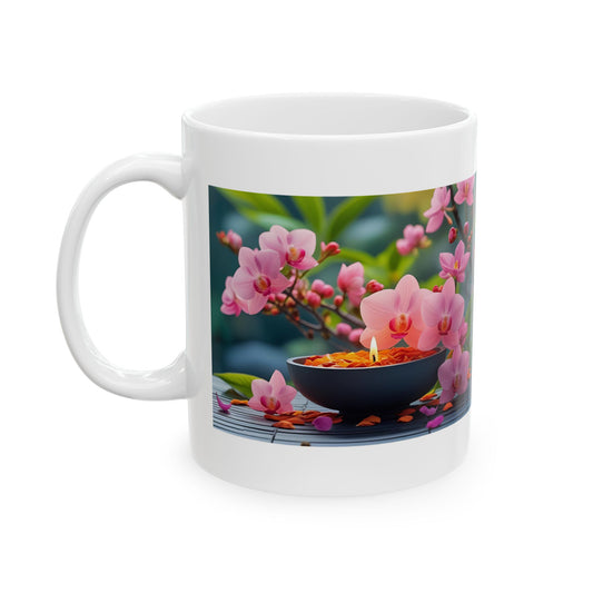 Candle Blossom Serenity – Zen Candle Mug - white mug with serene image