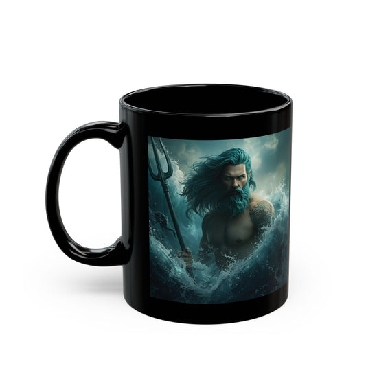 Poseidon - Lord of the Tides Mug - black mug with image of Poseidon