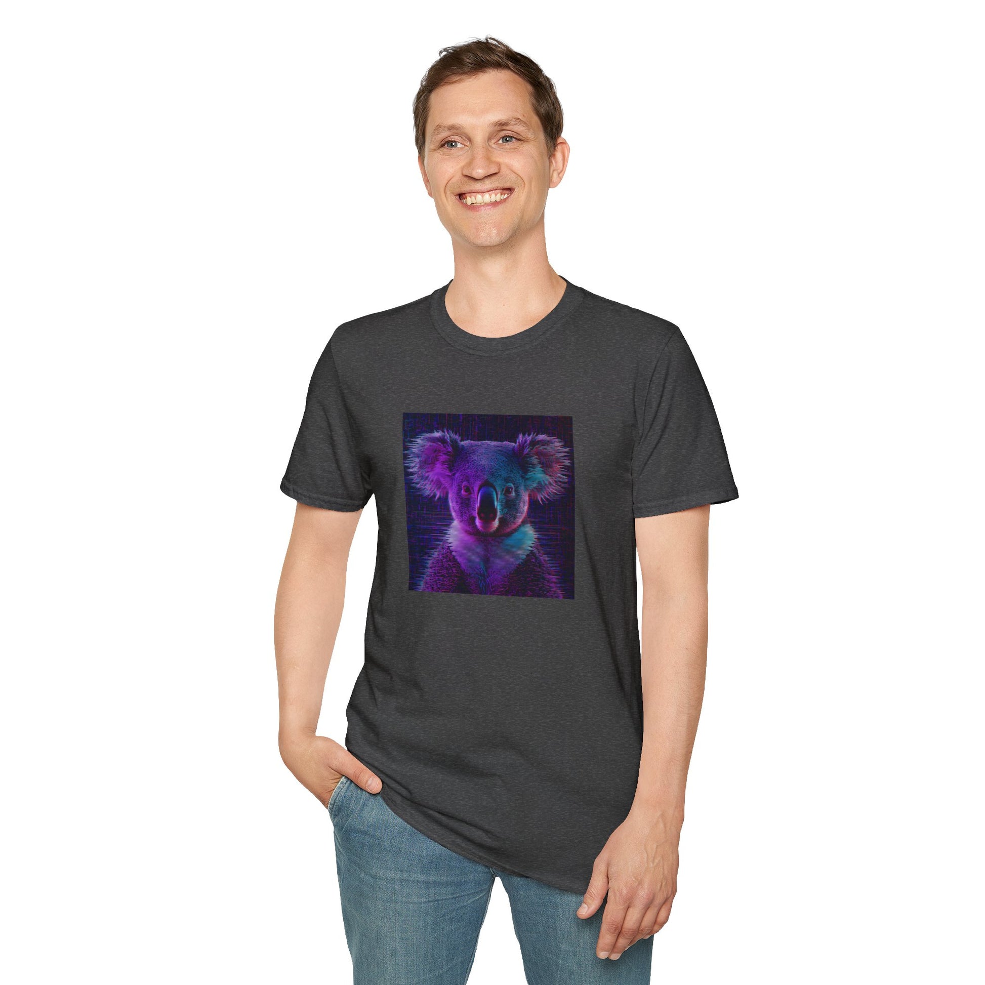 Pixellated Koala T-Shirt with retro gamer koala artwork in Dark Heather