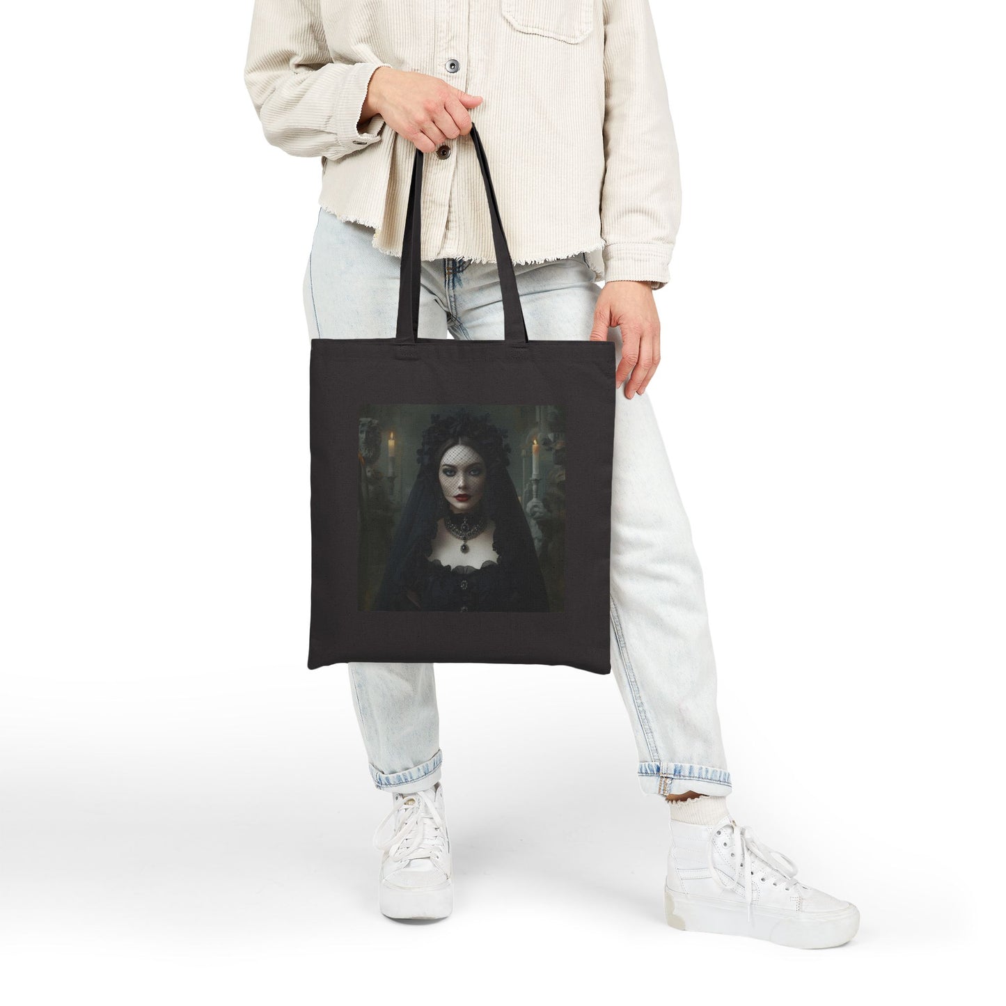 Veil of Mourning Cotton Canvas Tote Bag in Black