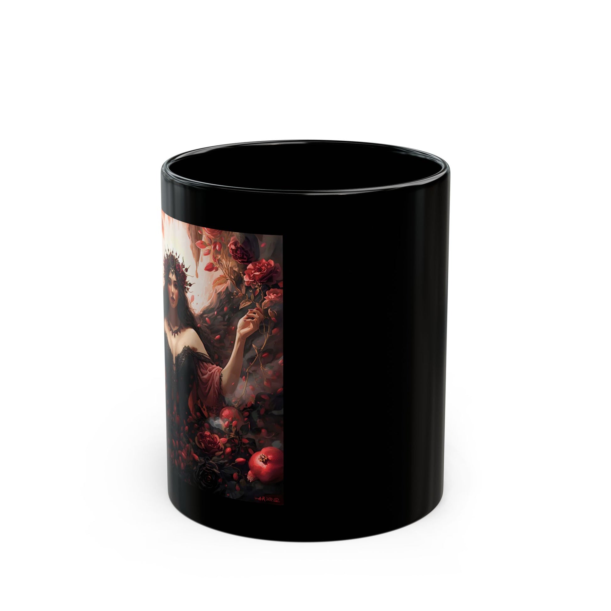 Persephone Mug with underworld queen artwork - side view
