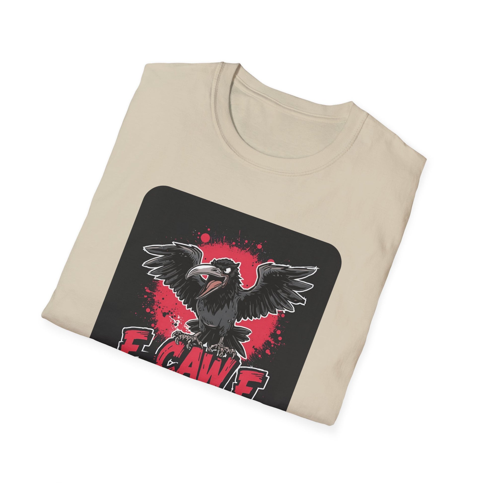 F Caw F – Gothic Crow Attitude T-Shirt in Sand - Folded