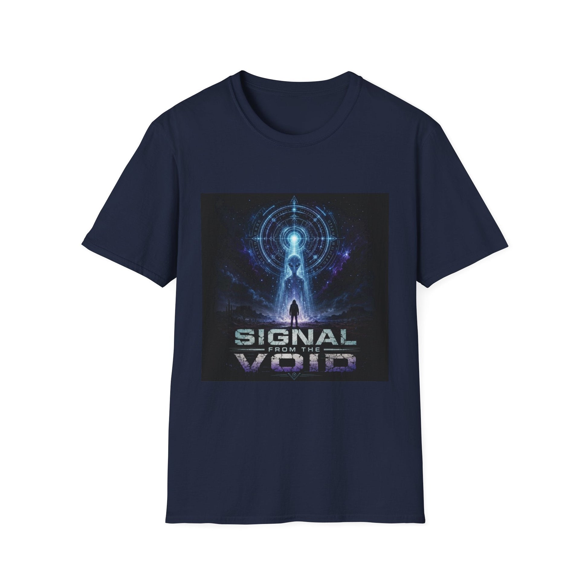 Signal from the Void T-Shirt in navy featuring mysterious alien-inspired sci-fi artwork
