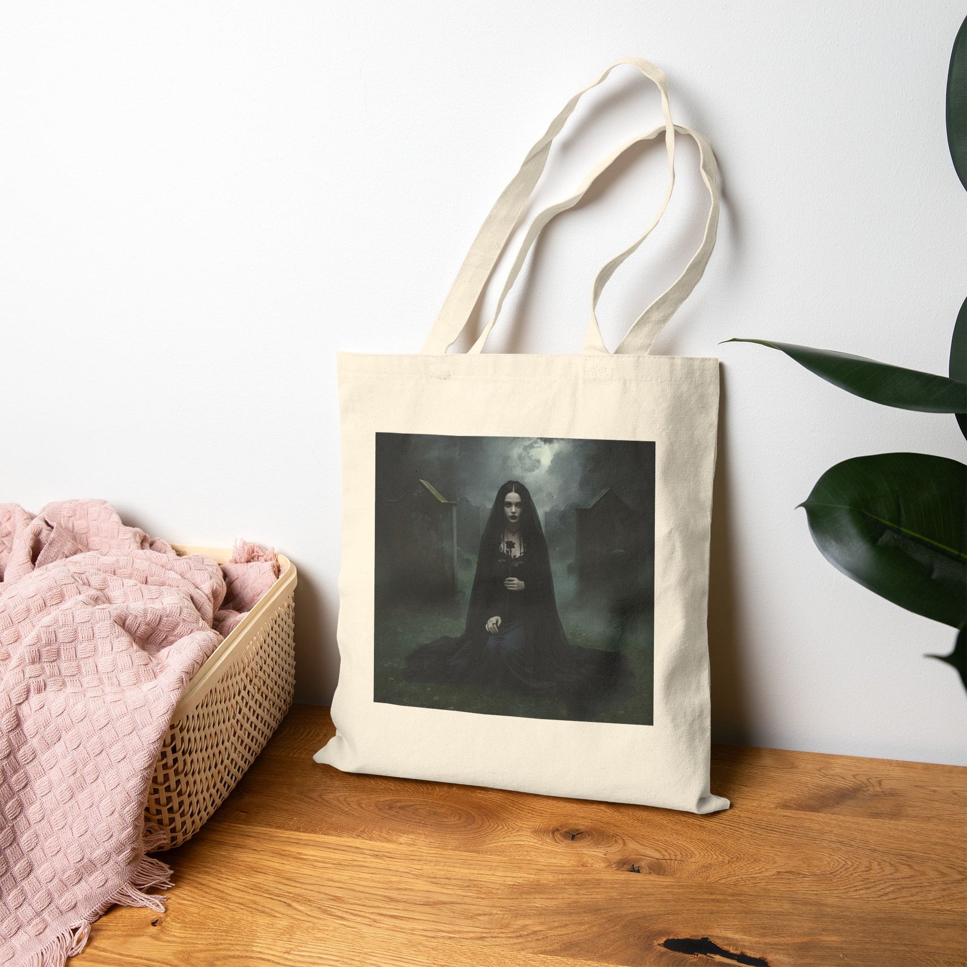 Veil of Mourning - Gothic Art Tote Bag in Natural