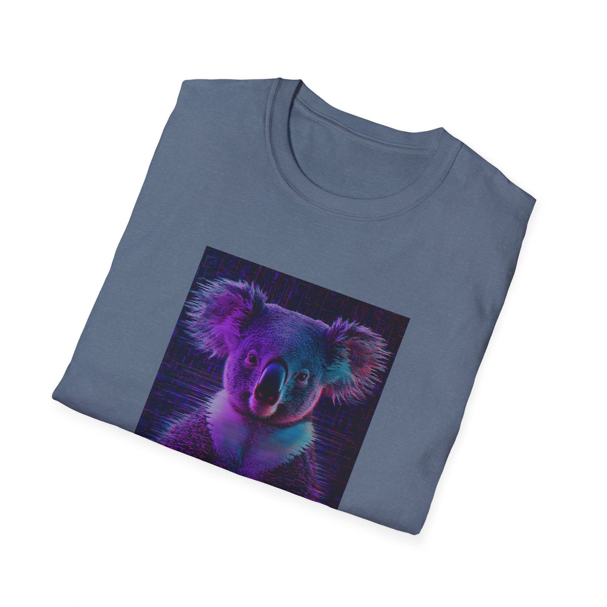 Pixellated Koala — Pixel Down Under Retro Gamer Tee in Heather Indigo - Folded