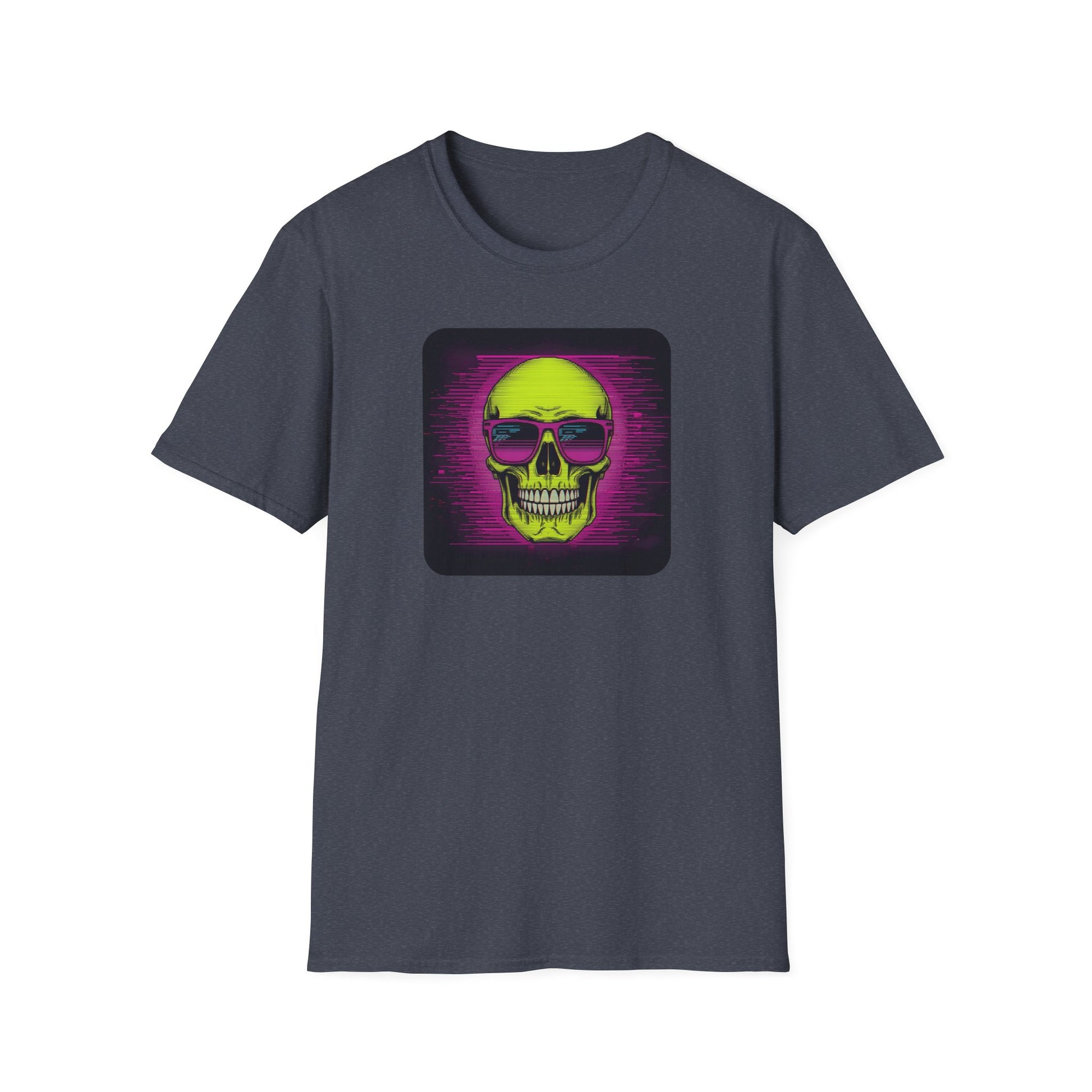Game Over Retro Gamer Tee - Pixellated Skull in Heather Navy